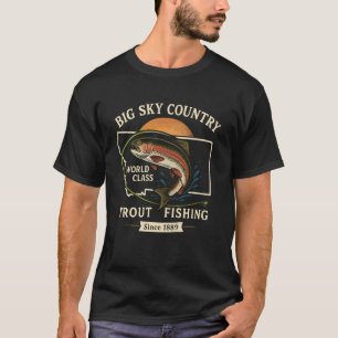 T-shirt Art Rétro Pêche à la Truite dans le Montana Big Sk