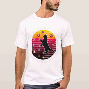 T-shirt Art Rétro Vintage Coucher de Soleil Chat Attrapant