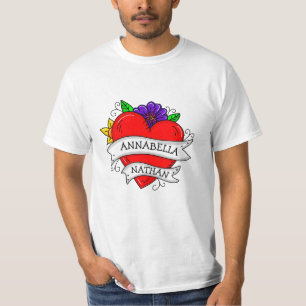 T-shirt Art romantique de tatouage de coeur de couple