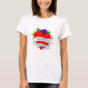 T-shirt Art romantique de tatouage de coeur de couple