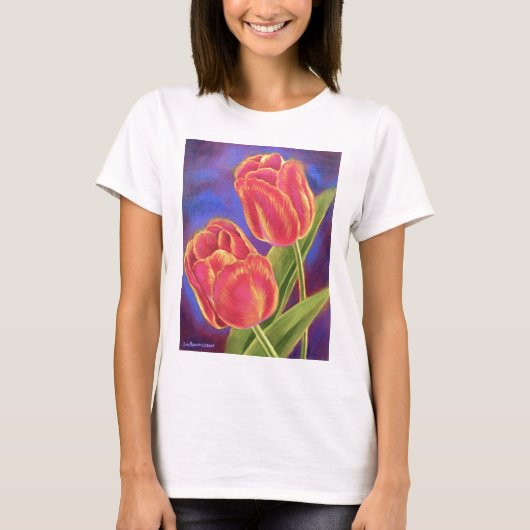 T-shirt Art rouge de fleur de tulipes - multi (Devant)