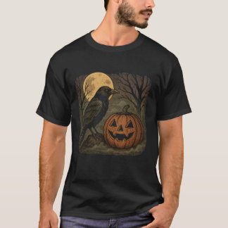 T-shirt Art rustique de corbeau et citrouille pour Hallowe