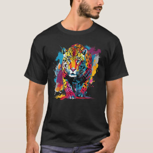 T-shirt Art Splash Coloré Jaguar Faune Grand Félin Amateur