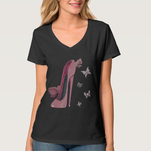 T-shirt Art stylet de chaussures et de papillon (Devant)