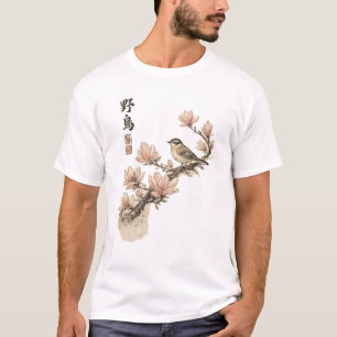 T-shirt Art traditionnel asiatique oiseau magnolia