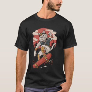 T-shirt Art Ukiyo-e Japonais Vintage de skateboard de chat