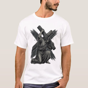 T-shirt Art vectoriel chrétien Jésus portant la croix vint