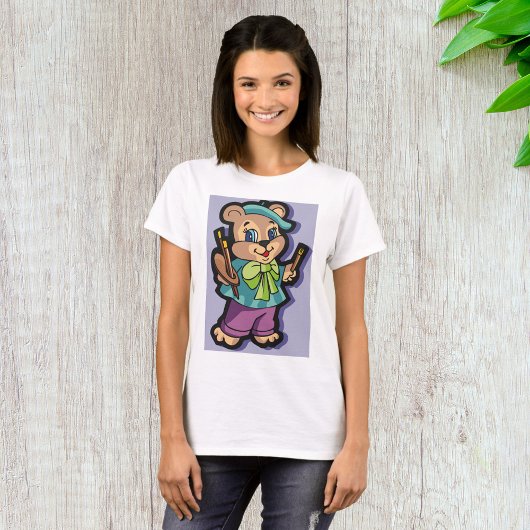 T-shirt Artiste Ourson avec Béret et Pinceaux
