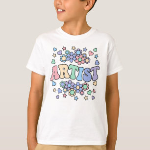 T-shirt ARTISTE-Retro Super, Fleurs, Coeurs, Étoile