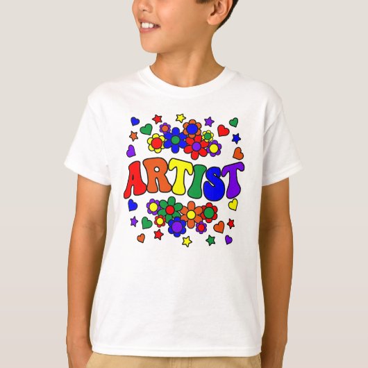 T-shirt ARTISTE-Retro Super, Fleurs, Coeurs, Étoile (Devant)