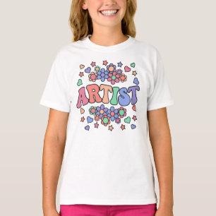 T-shirt ARTISTE-Retro Super, Fleurs, Coeurs, Étoile