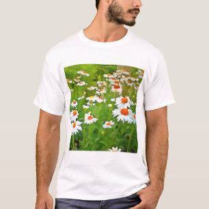T-shirt Artistic Bright and Colorful White Garden Daisies