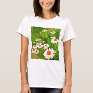 T-shirt Artistic Bright and Colorful White Garden Daisies