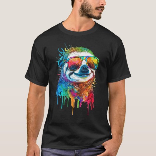 T-shirt Artistic Colorful Pop painted Sloth (Devant)
