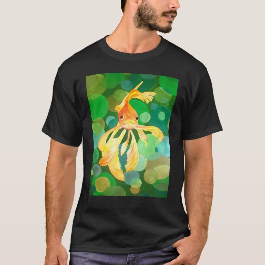 T-shirt Artistic Fancy Goldfish With Green Background Vect (Devant)