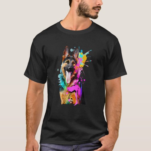 T-shirt Artistic German Shepherd with Paint Splashes (Devant)