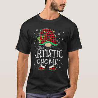 T-shirt Artistic Gnome Red Plaid Matching Family Christmas