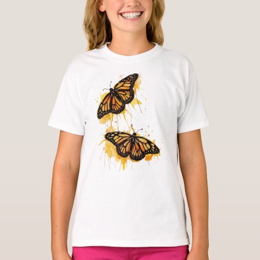 T-shirt Artistic Watercolor Monarch Butterfly Nature Art (Devant)
