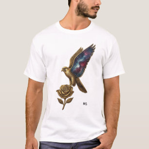 T-shirt artistique avec oiseau doré élégant et ros