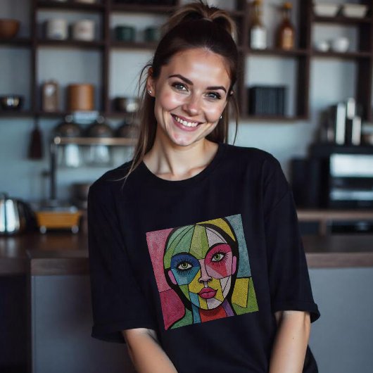T-shirt Artsy Fun Whimsical Modern Abstract Face Colorful
