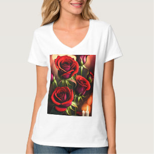 T-shirt Artwork numérique Fleurs de rose rouge-58567