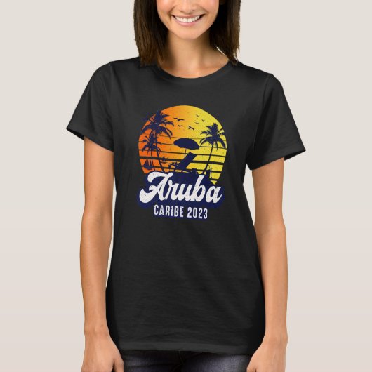T-shirt Aruba 2023 Caribe Sunset Beach Retro Premium (Devant)