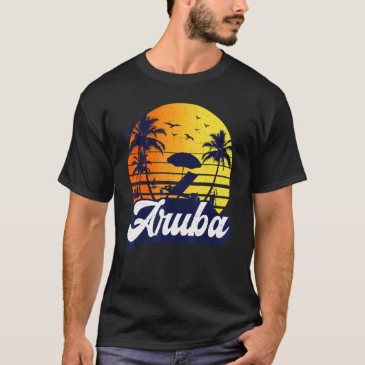 T-shirt Aruba Caribe Sunset Beach Retro (Devant)