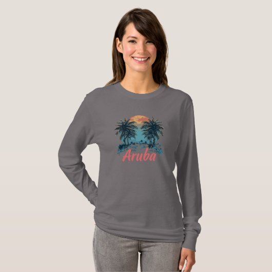 T-shirt Aruba Island Design (Version 2) - Long-Sleev de ba (Devant entier)