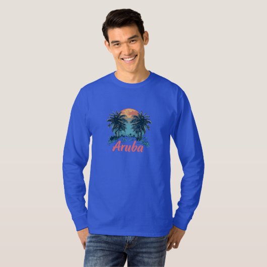 T-shirt Aruba Island Design (Version 2) - Long-Sleev de ba (Devant entier)