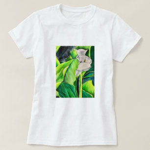 T-shirt Arum blanc Lily aquarelle tropicale florale