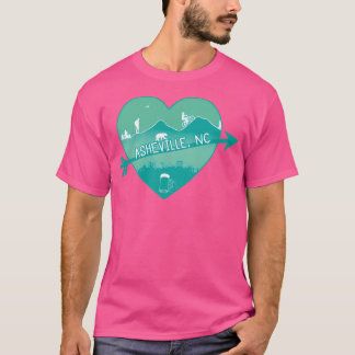 T-shirt Asheville Nc - Green On White Baseball Sleeve