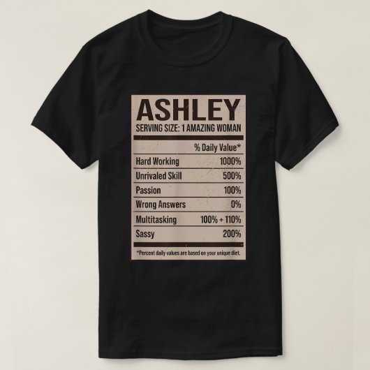 T-shirt Ashley Nom de la valeur nutritive Pseudo Alias Tit (Design devant)