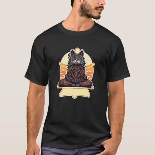 T-shirt Asian Yoga Cat Deep in Meditation and Relaxation (Devant)