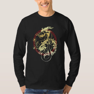 T-shirt Asiatique Dragon Oriental Avec Rouge Chinois Vent