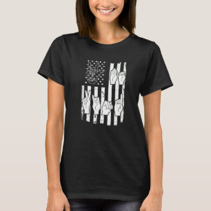 T-shirt Asl American Sign Language Usa Flag Be Kind