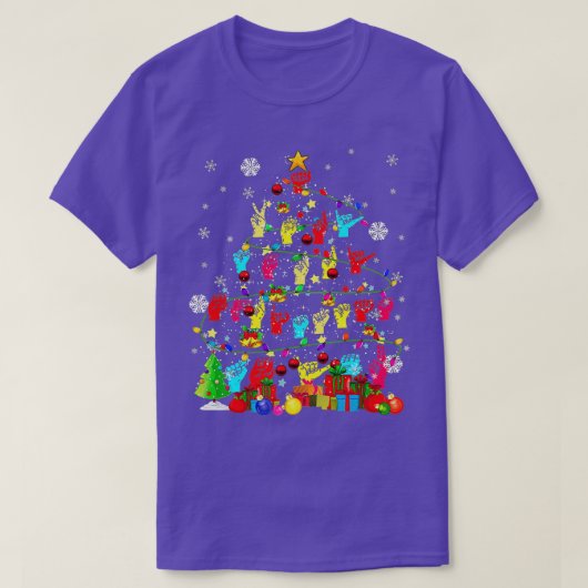 T-shirt ASL Christmas Tree Xmas Lights ASL Sign Language H (Design devant)