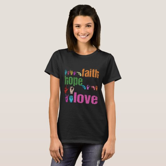 T-shirt ASL Faith Hope Love American Sign Language Christi (Devant entier)