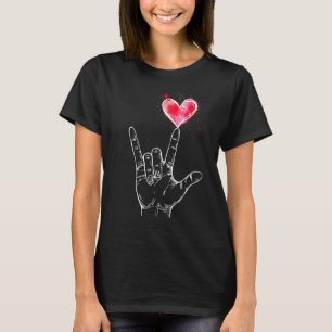 T-shirt ASL I Love You Hand Sign Language Heart Valentine'