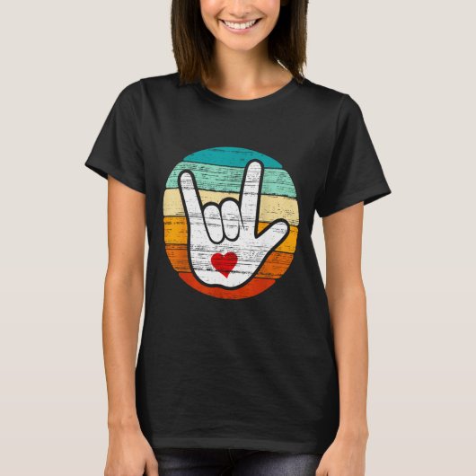 T-shirt Asl I Love You, Sign Language Heart Love Valentine (Devant)