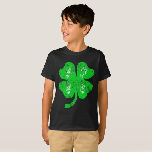 T-shirt ASL Love Sign Language St Patrick's Day Deaf Aware (Devant entier)