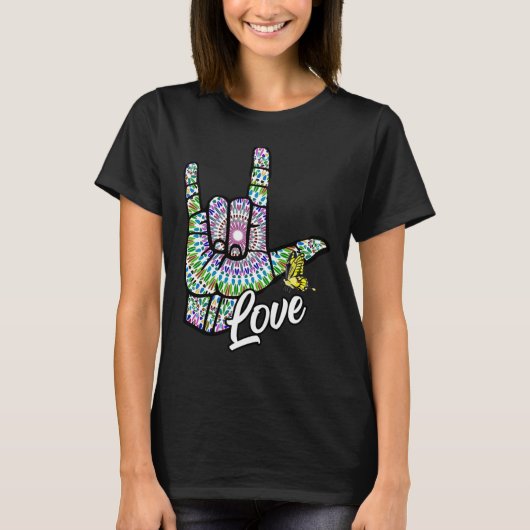 T-shirt ASL Love You Main Sign Language Butterfly Deaf Awa (Devant)