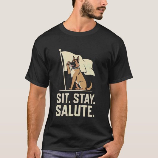 T-shirt Assis Reste Salut Drôle K9 Commande de Chien Homma (Devant)
