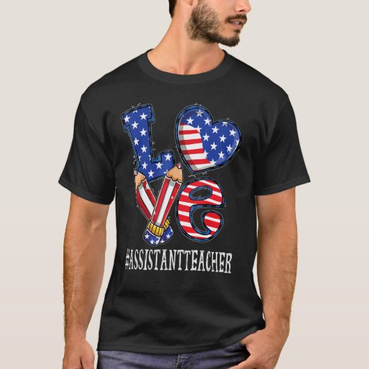 T-shirt Assistant Enseignant Aimer Usa Drapeau Feu d'artif (Devant)