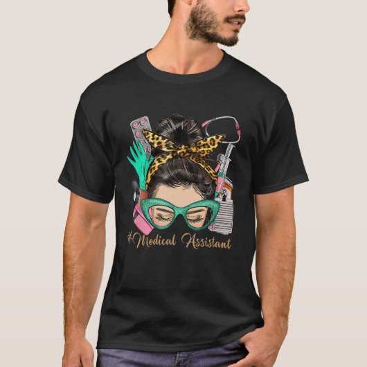 T-shirt Assistant Médicale Messy Bun Afro Coiffeuse (Devant)