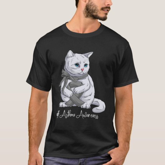 T-shirt Asthma Awareness Month Gray Ribbon Cat (Devant)