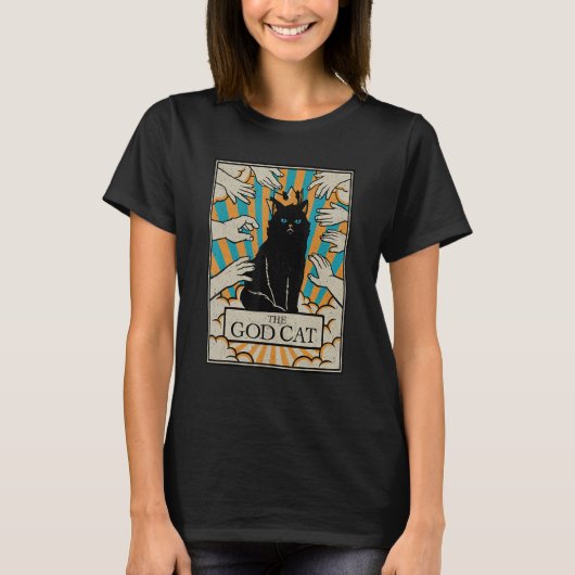 T-shirt Astrology The God Cat Goth Tarot Card Reader Witch (Devant)