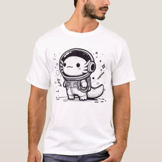 T-shirt Astronaut Axolotl Black & White Space