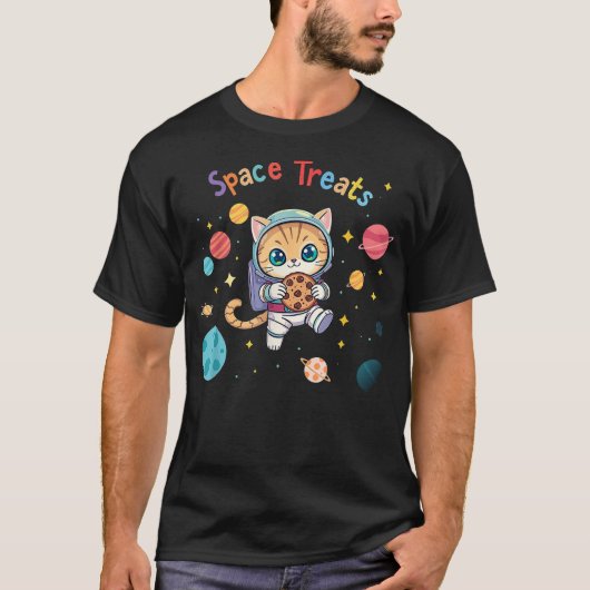 T-shirt Astronaut Cat Space Treats Design (Devant)