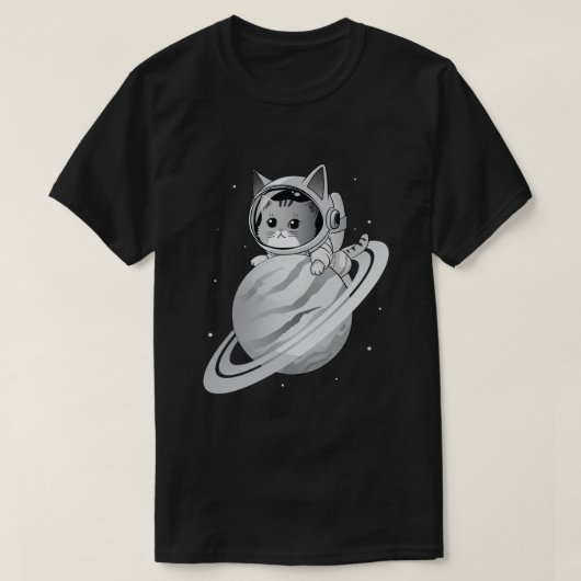 T-shirt Astronaut de chat spatial avec planète Saturne (Design devant)