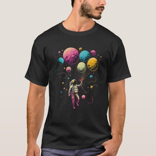T-shirt Astronaut Holding Planet Balloons Explore Space in (Devant)